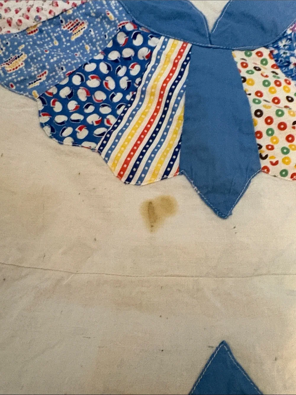 Handmade White and Blue Patchwork Quilt